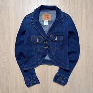 Levi’s 2 Button Mini Blazer Denim Jacket Womens XS Blue Red Tab Mexico Y2K